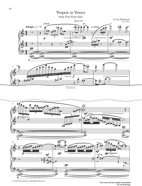 Product gallery: Page 1 of 1 Vespers In Venice (from "Four Piano Solos"), Cecilia McDowall