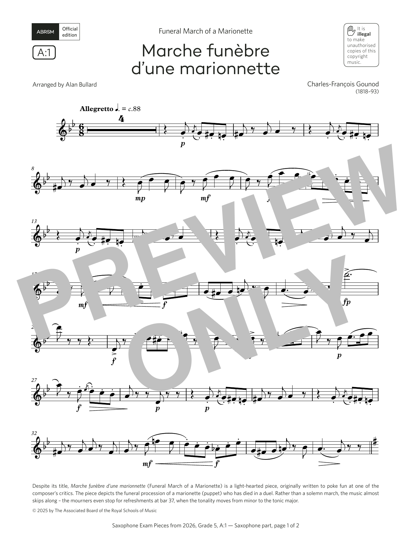 Product gallery: Page 1 of 1 Marche funèbre (Grade 5, list A1, from the ABRSM Saxophone Syllabus from 2026), Charles-François Gounod