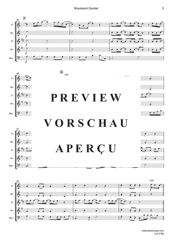 Produktgalerie: Seite 6 von 19 Let It Be , Beatles, The, (Holzbläser Quintett)