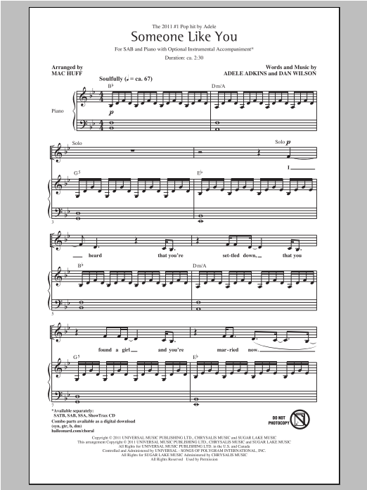 Product picture to: Someone Like You (arr. Mac Huff)