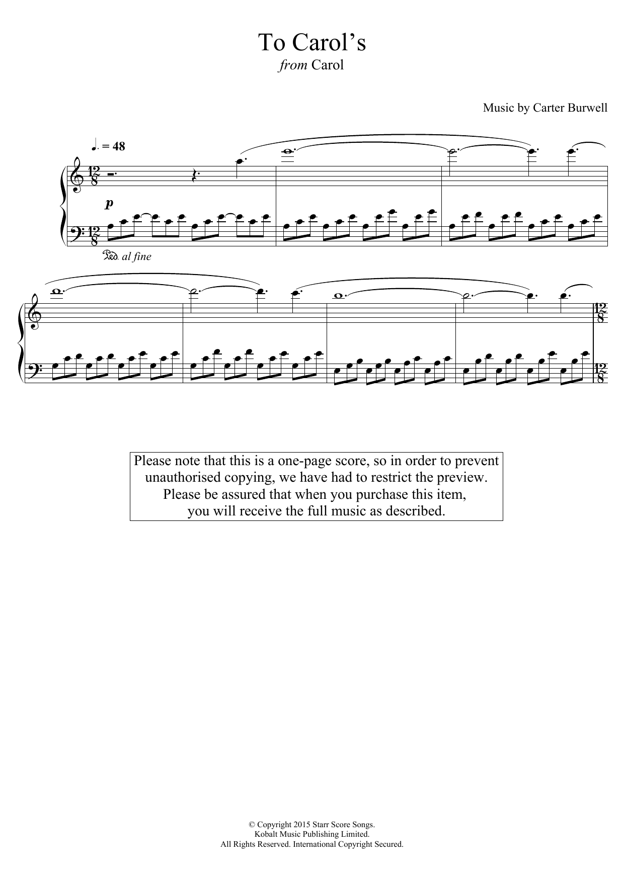 Product gallery: Page 1 of 1 To Carol's (from 'Carol'), Carter Burwell