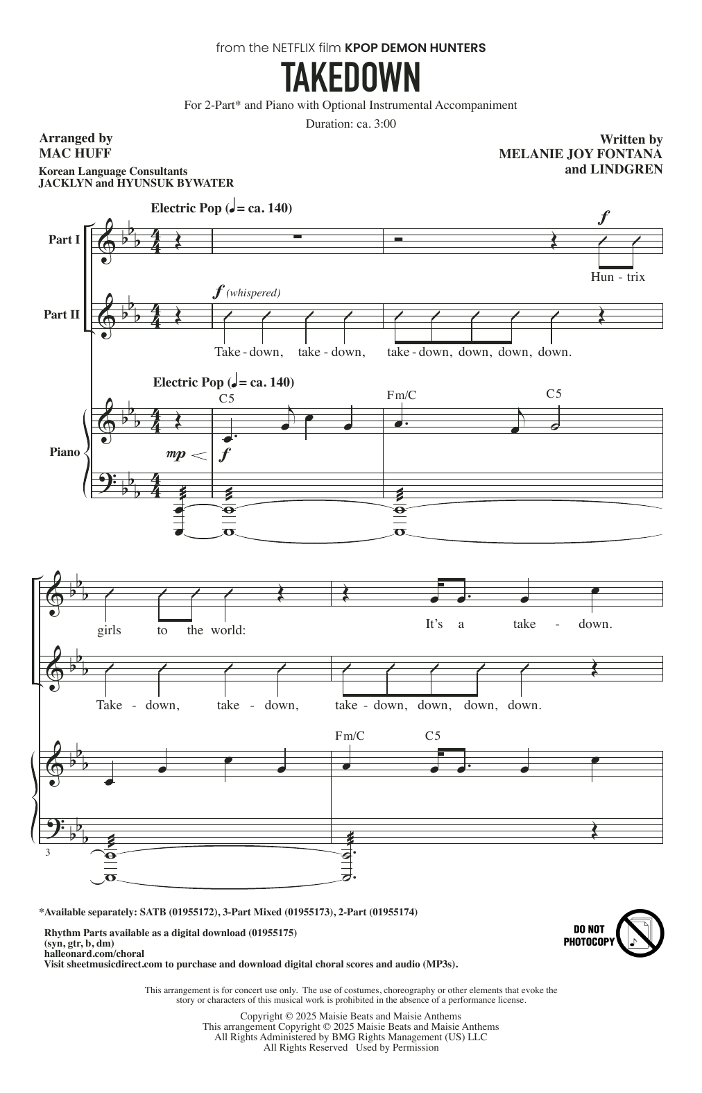 Produktgalerie: Seite 1 von 1 Takedown (from KPop Demon Hunters) (arr. Mac Huff), Huntr/x (Ejae, Audrey Nuna and Rei Ami), Chor