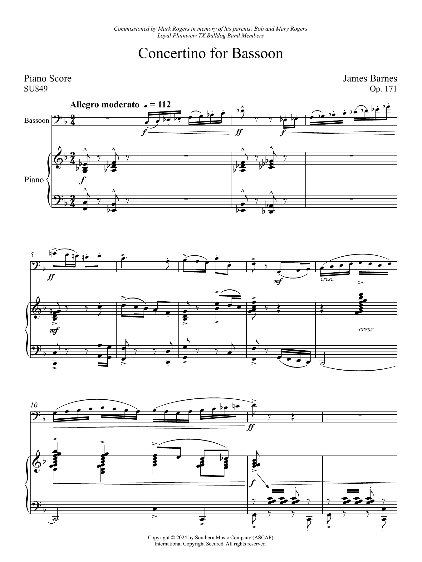 Produktgalerie: Seite 1 von 1 Concertino for Bassoon (Solo / Piano Reduction), James Barnes