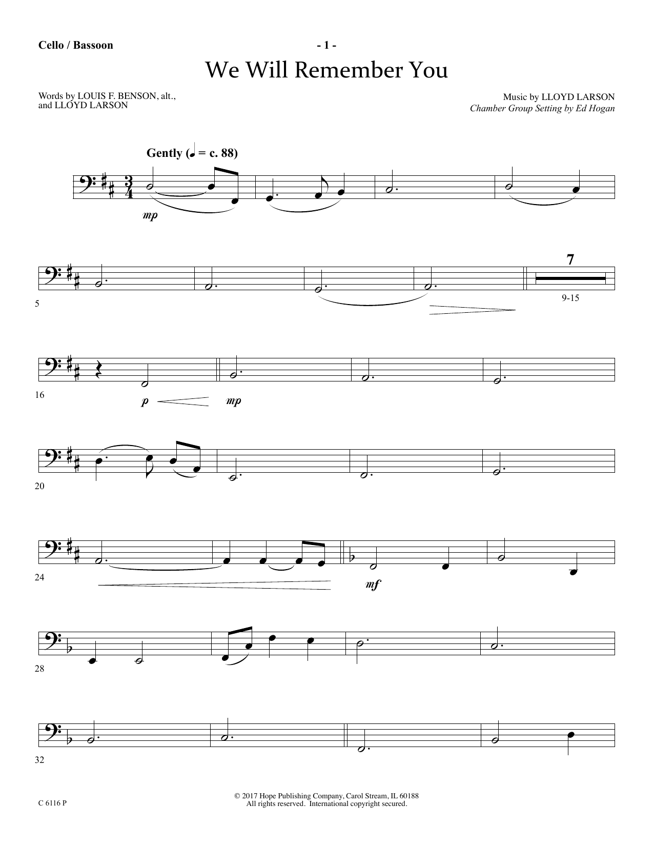 Product picture to: We Will Remember You - Cello/Bassoon