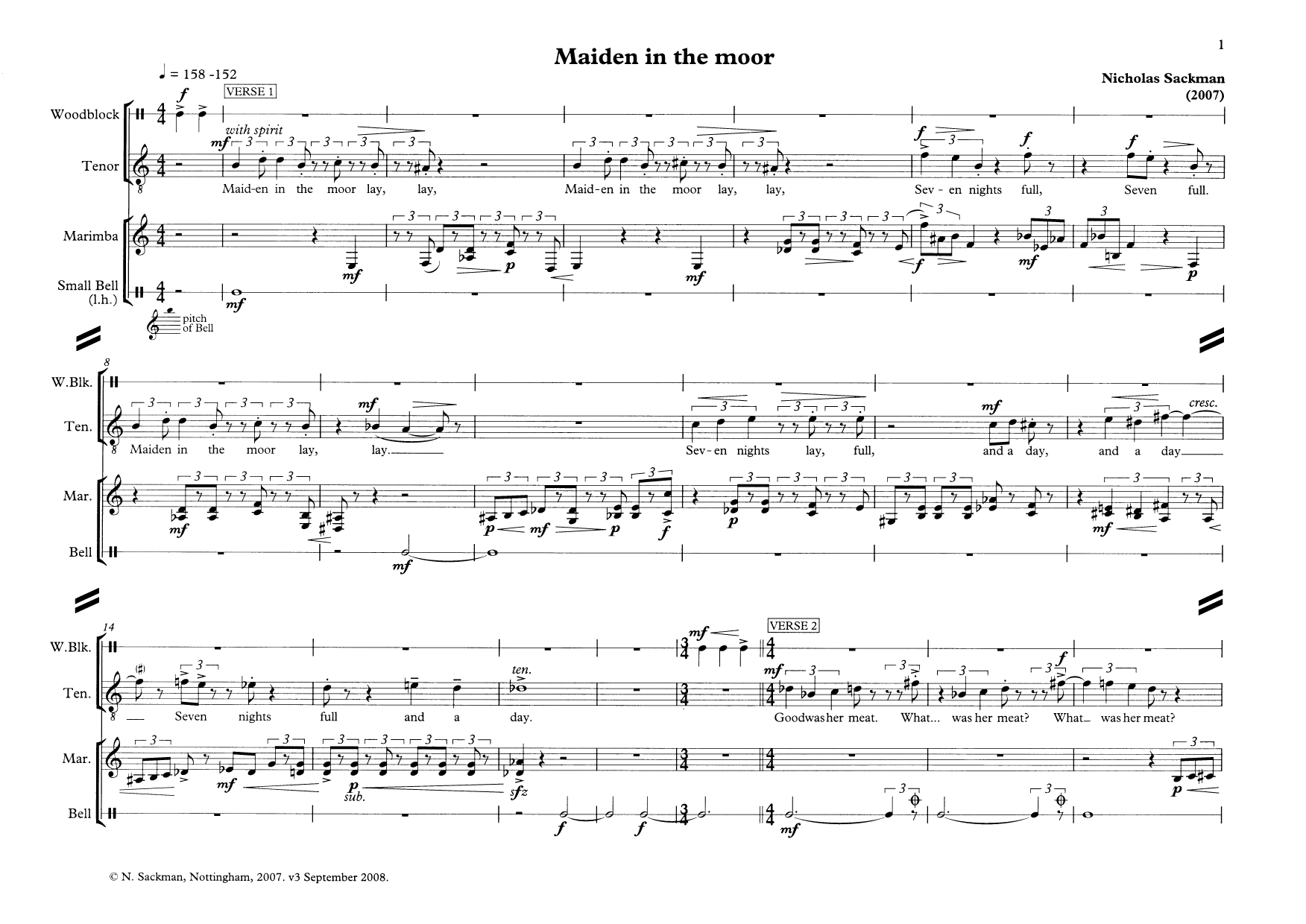 Product picture to:  Maiden in the moor (for tenor and percussion) - Nicholas Sackman