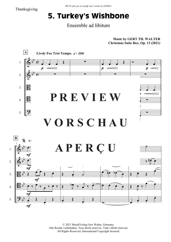 Produktgalerie: Seite 2 von 2 Turkey´s Wishbone (Flexibles Quintett) , ,  (Stimmen in C, B, G, F, Es)