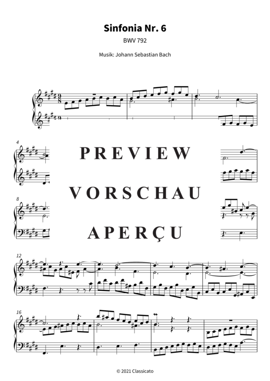 Produktgalerie: Seite 4 von 5 Sinfonia Nr. 6 - BWV 792 , , Klavier Solo