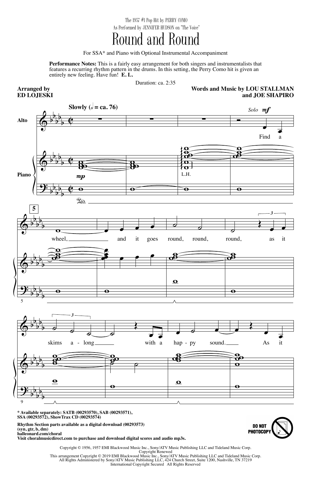 Product gallery: Page 1 of 1 Round And Round (from The Voice) (arr. Ed Lojeski), Jennifer Hudson