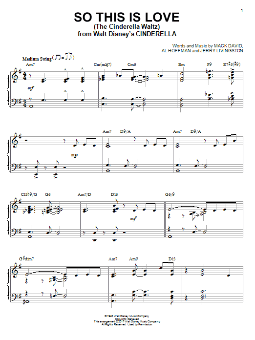 Product gallery: Page 1 of 1 So This Is Love (from Cinderella) [Jazz version] (arr. Brent Edstrom), Mack David, Al Hoffman and Jerry Livingston