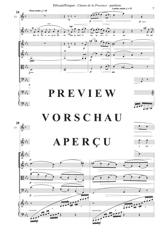 Product gallery: Page 10 of 21 Chants de la Présence , , (Mixed ensemble for soprano, clarinet in Bb + string quartet, piano)