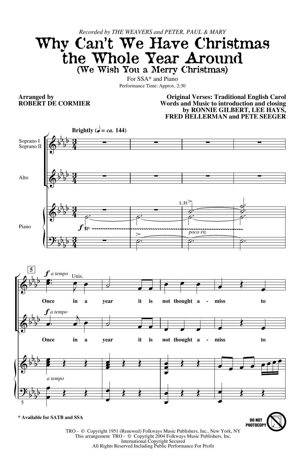 Produktgalerie: Seite 1 von 1 Why Can't We Have Christmas The Whole Year Around (We Wish You A Merry Christmas), The Weavers, Chor