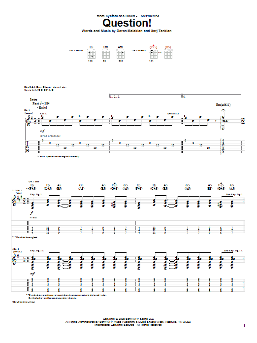 Produktgalerie: Seite 1 von 1 Question!, System Of A Down, Gitarre