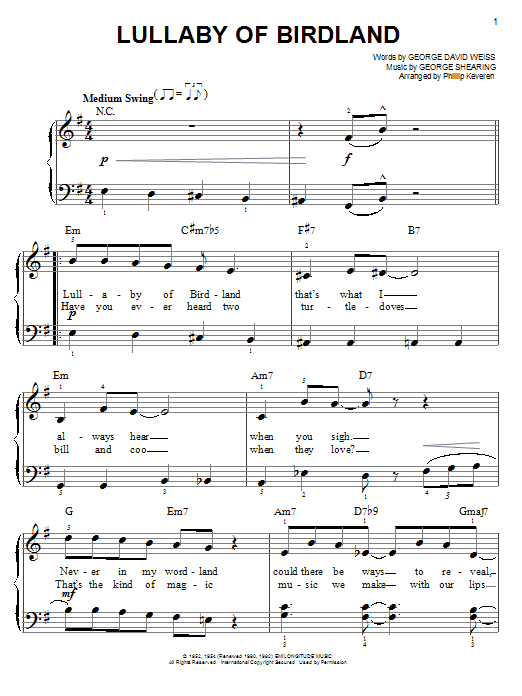 Product picture to: Lullaby Of Birdland (arr. Phillip Keveren)