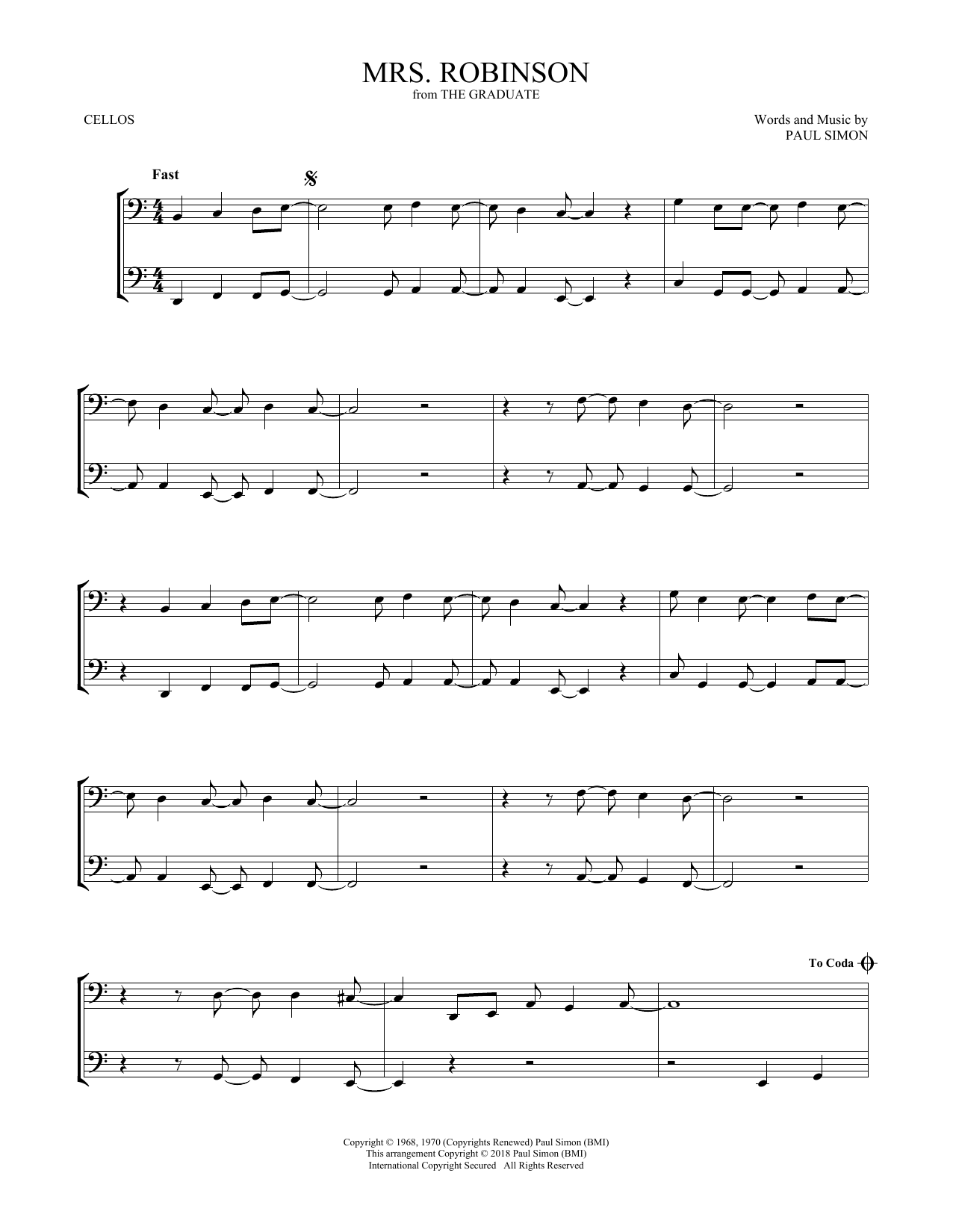 Produktgalerie: Seite 1 von 1 Mrs. Robinson, Simon & Garfunkel, Violoncello