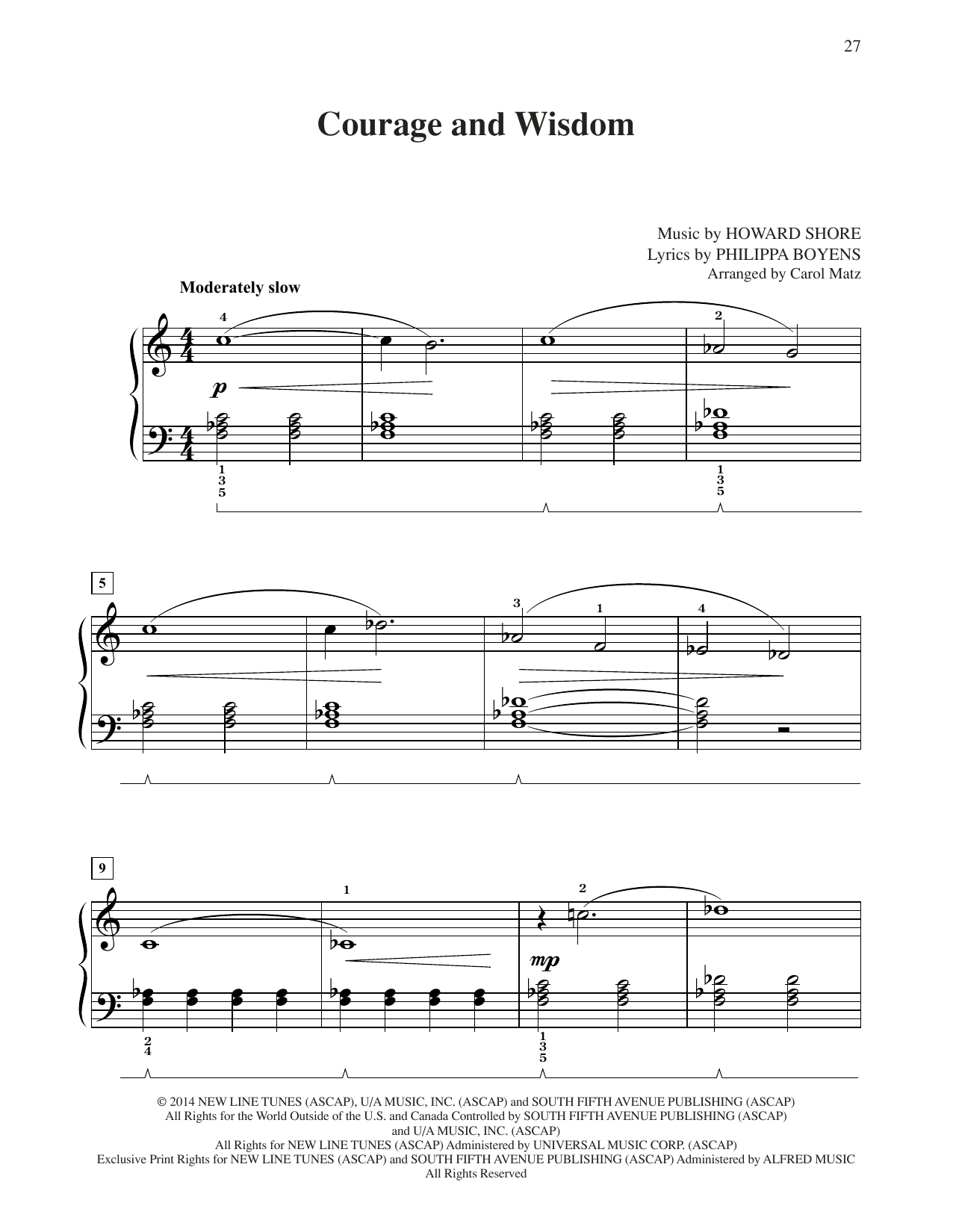 Product picture to: Courage And Wisdom (from The Hobbit: The Battle of the Five Armies) (arr. Carol Matz)