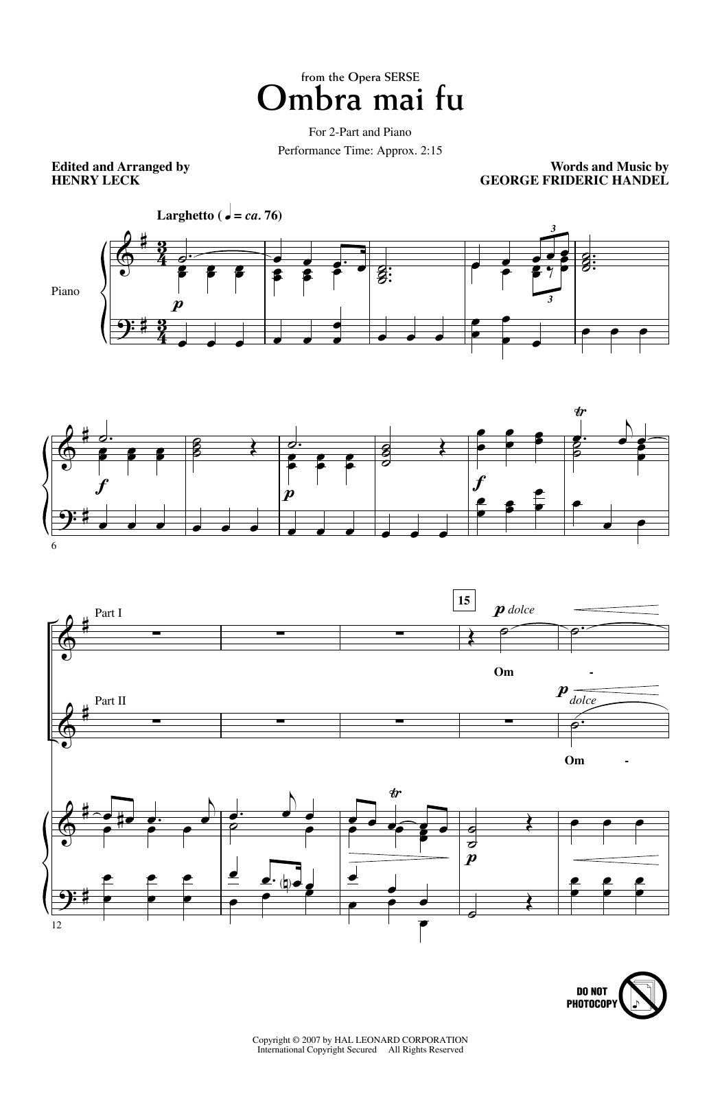 Produktgalerie: Seite 1 von 1 Ombra Mai Fu (from Serse) (arr. Henry Leck), George Frideric Handel, Chor