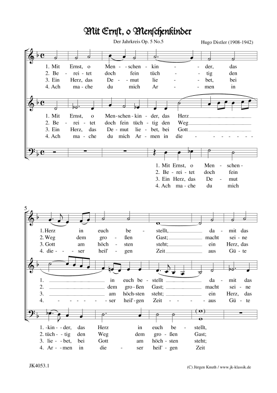 gallery: Mit Ernst, o Menschenkinder (Der Jahrkreis, Op.5 No.5), , (Gemischter Chor 3-stimmig SAM)