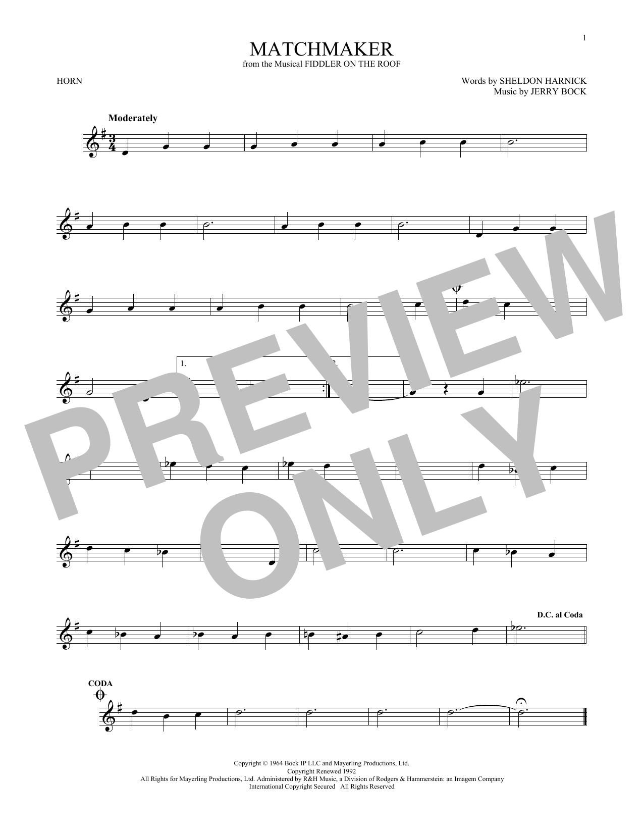 Produktgalerie: Seite 1 von 1 Matchmaker (from Fiddler On The Roof), Bock & Harnick, Horn