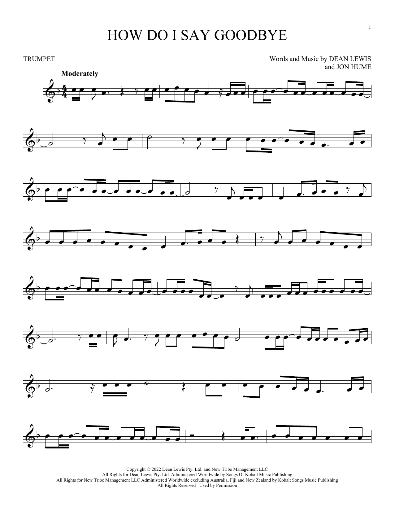Produktgalerie: Seite 1 von 1 How Do I Say Goodbye, Dean Lewis, Trompete