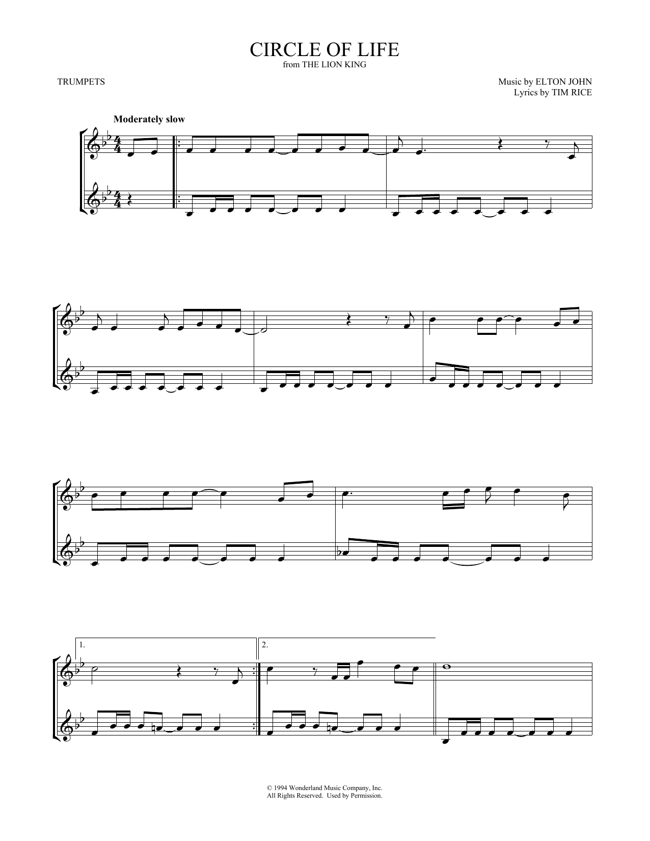 Produktgalerie: Seite 1 von 1 Circle Of Life (from The Lion King), Elton John, Trompete