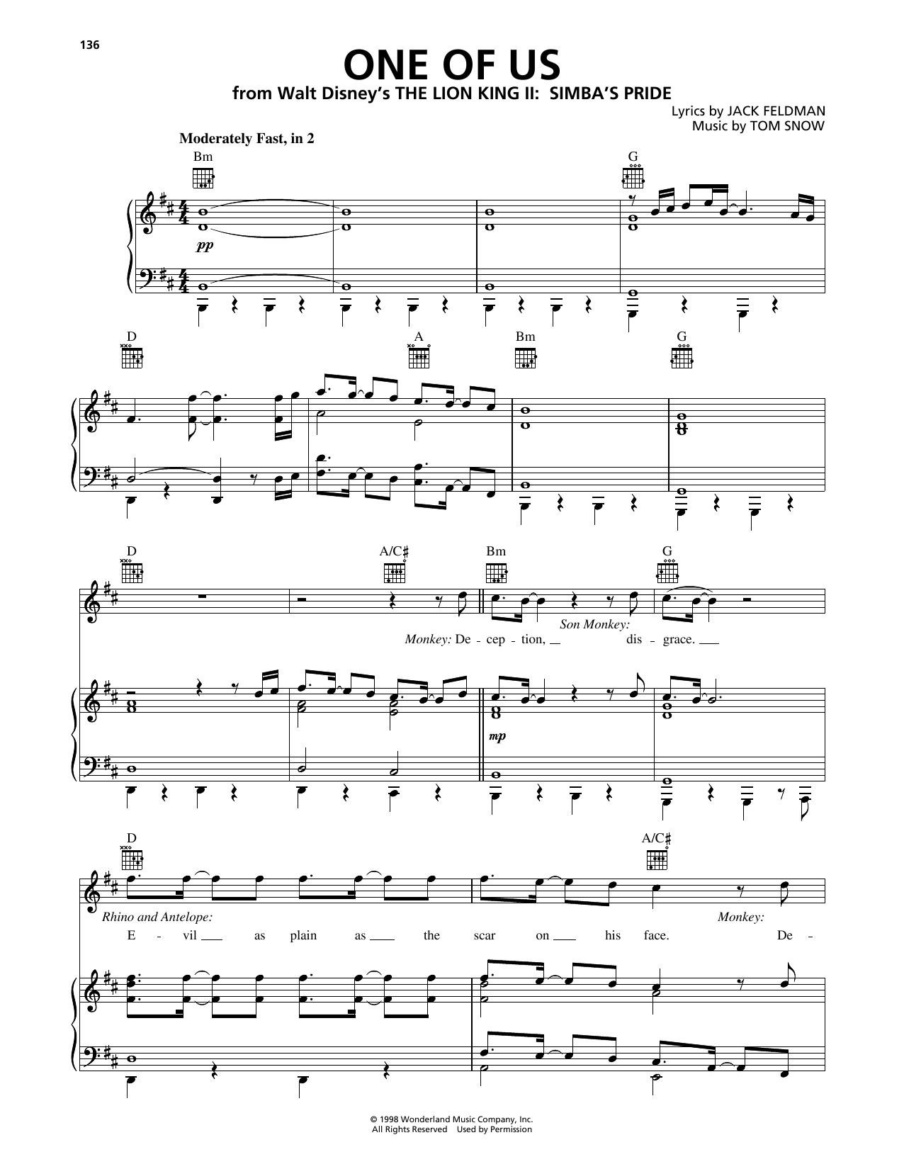 Produktgalerie: Seite 1 von 1 One Of Us (from The Lion King II: Simba's Pride), Jack Feldman, Gesang, Gitarre, Klavier
