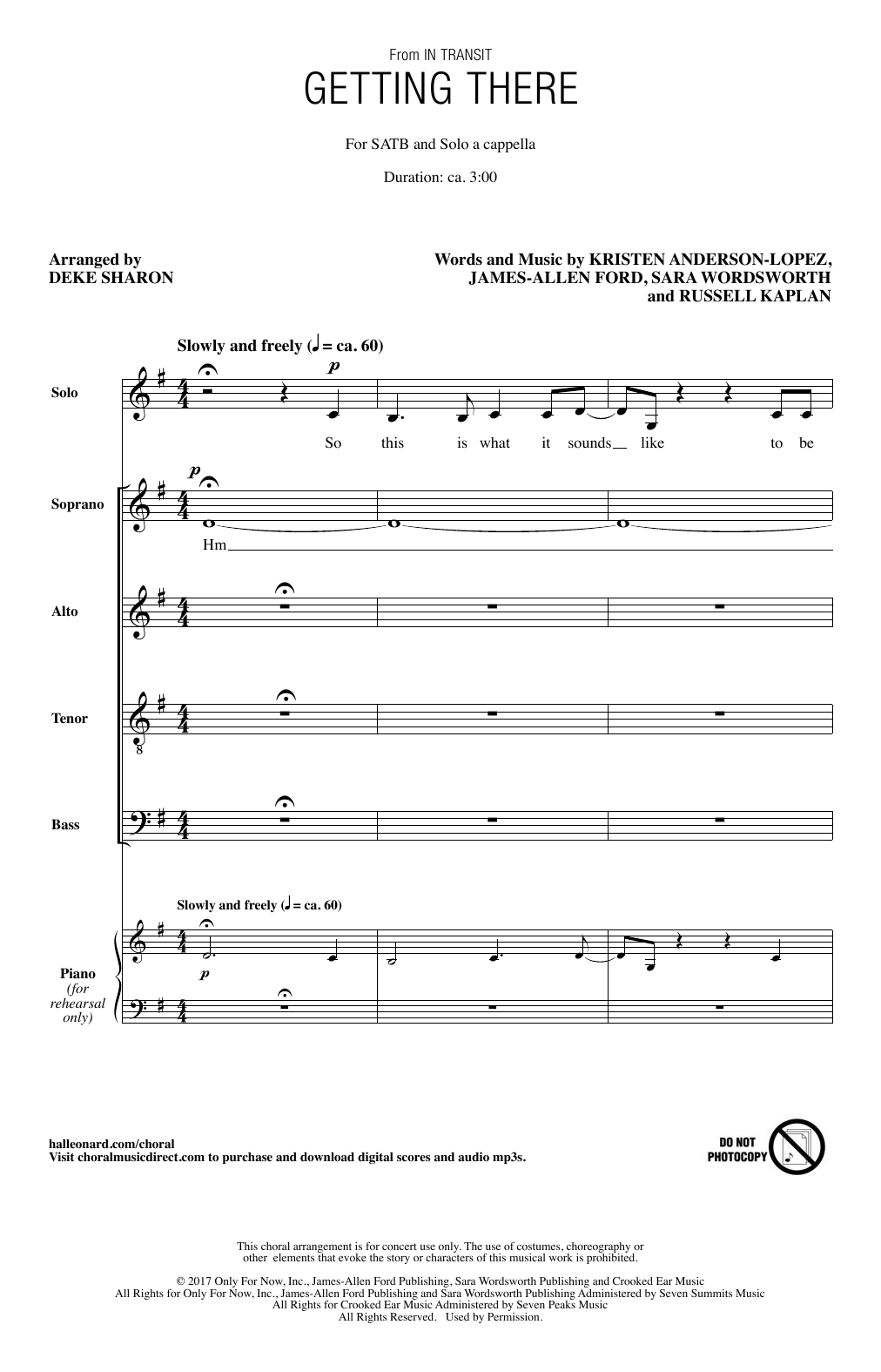 Getting There sheet music by Kristen AndersonLopez, JamesAllen Ford, Sara Wordsworth