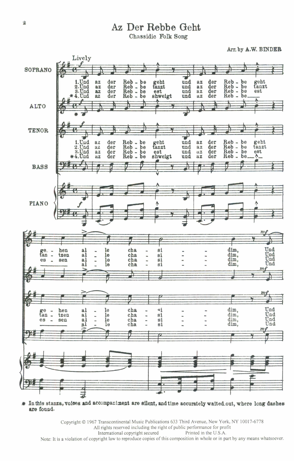 Product gallery: Page 1 of 1 Az Der Rebbe Geht (arr. A.W. Binder), Chassidic Folk Song