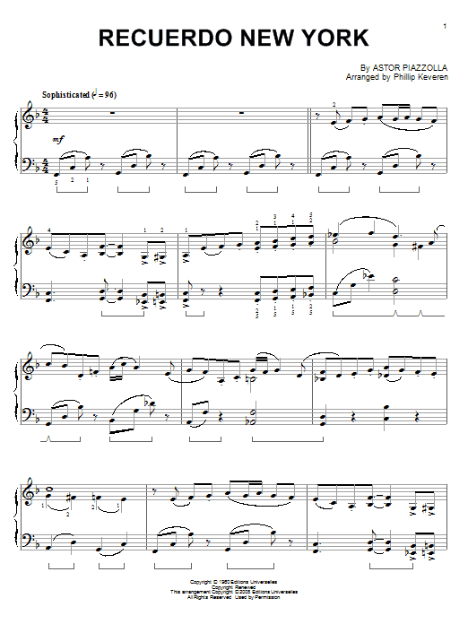 Product gallery: Page 1 of 1 Recuerdo New York (arr. Phillip Keveren), Astor Piazzolla