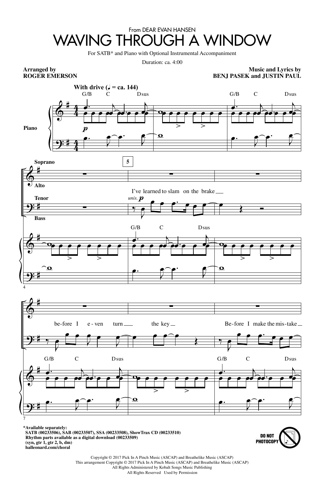 Product picture to: Waving Through A Window (arr. Roger Emerson)