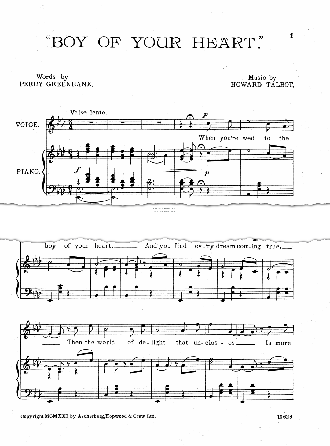 Produktgalerie: Seite 1 von 1 Boy Of Your Heart, Howard Talbot, Gesang, Klavier