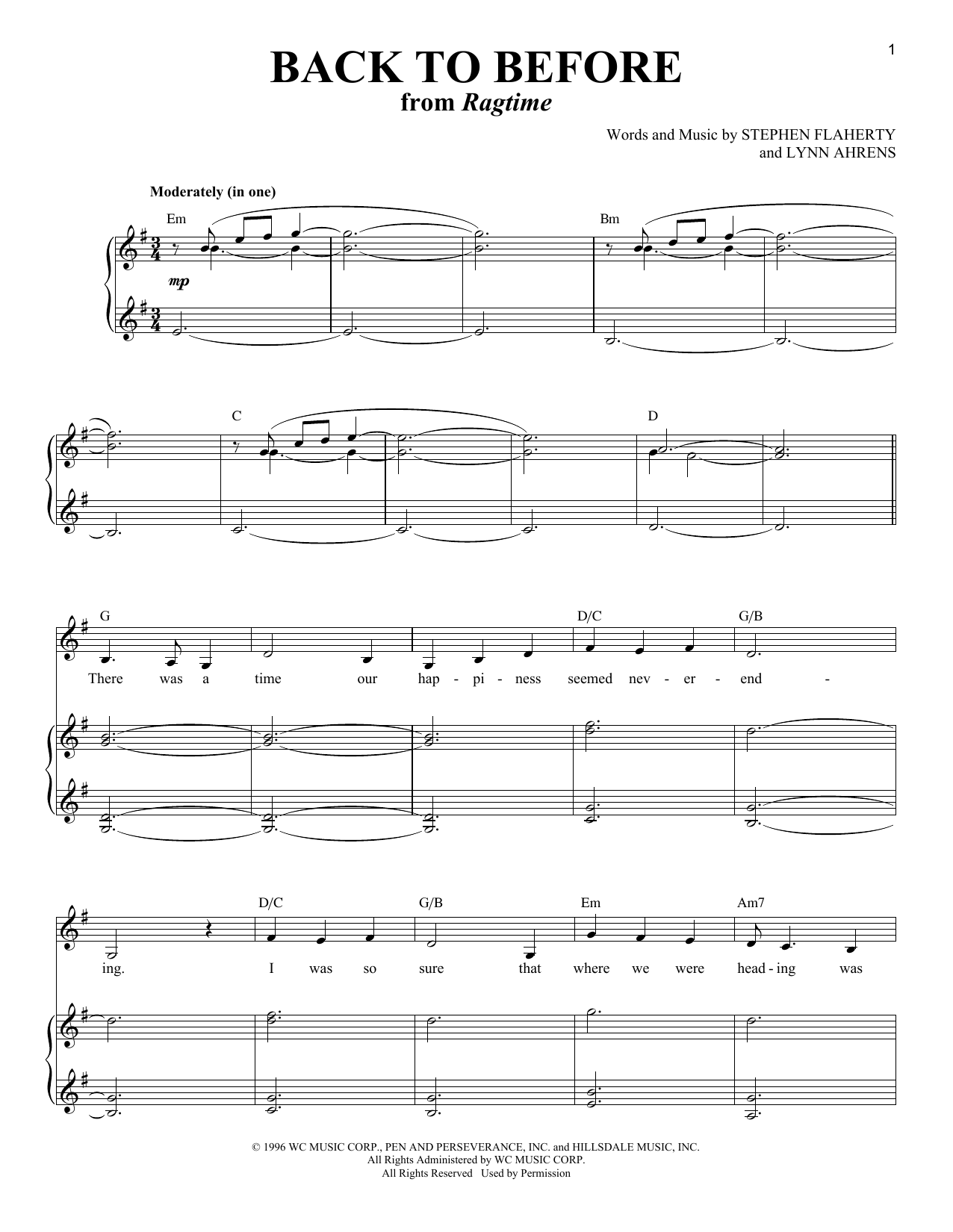 Produktgalerie: Seite 1 von 1 Back To Before (from Ragtime), Stephen Flaherty and Lynn Ahrens, Gesang, Klavier