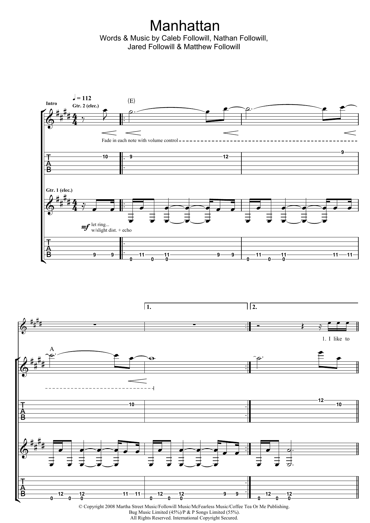 Manhattan sheet music by Kings Of Leon smd44494 notendownload
