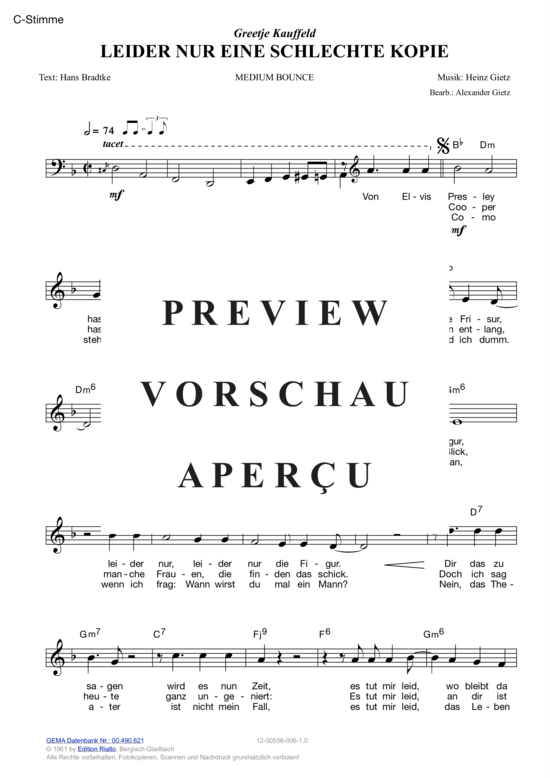 Produktgalerie: Seite 3 von 11 Leider nur eine schlechte Kopie , Kauffeld, Greetje, (Melodie-Stimmen in C/B/Es)