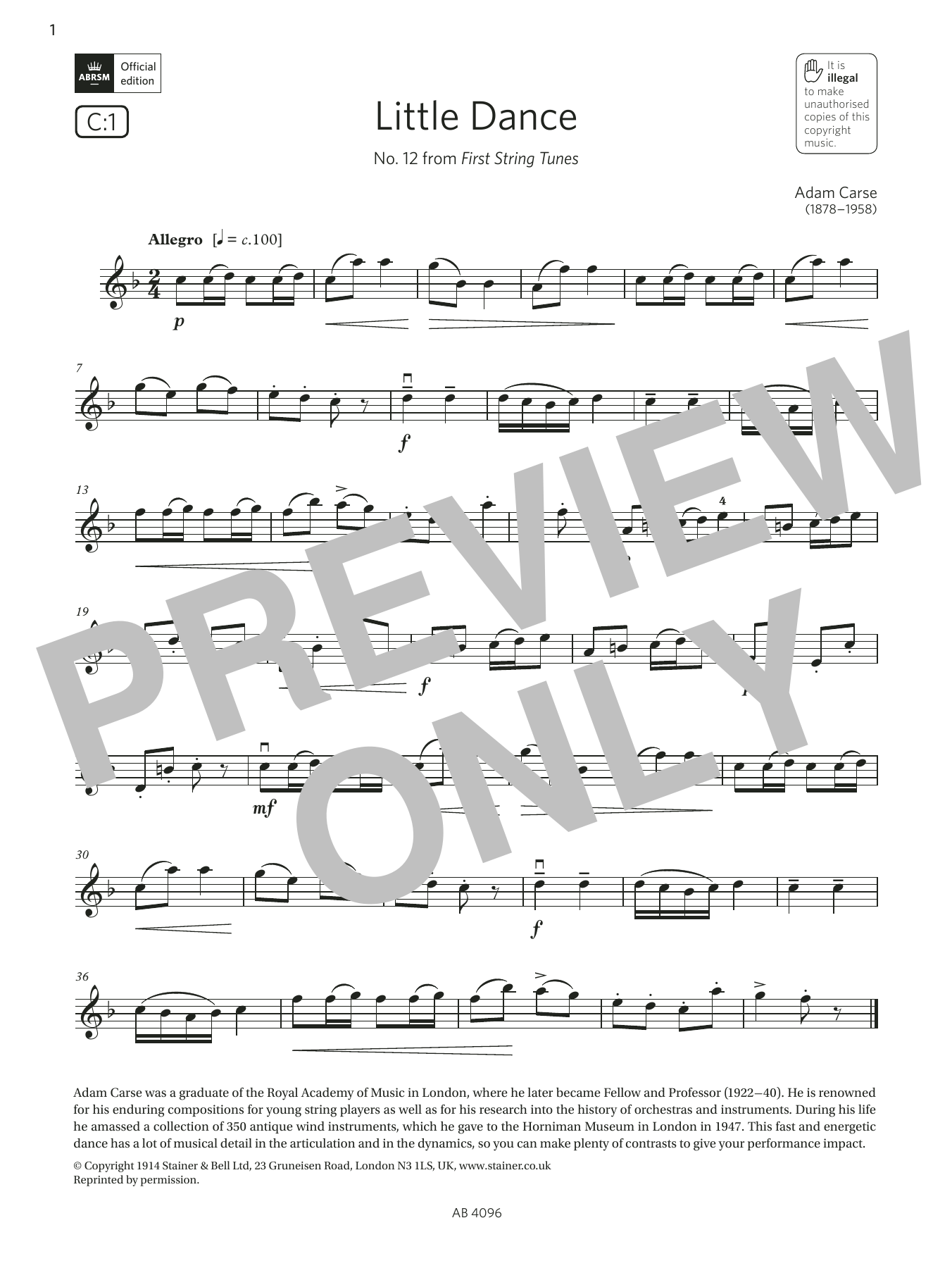 Product gallery: Page 1 of 1 Little Dance (Grade 2, C1, from the ABRSM Violin Syllabus from 2024), Adam Carse