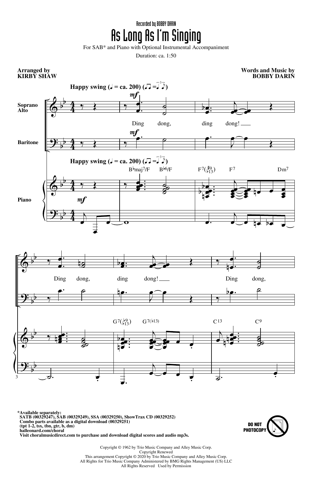 Product picture to: As Long As I'm Singing (arr. Kirby Shaw)