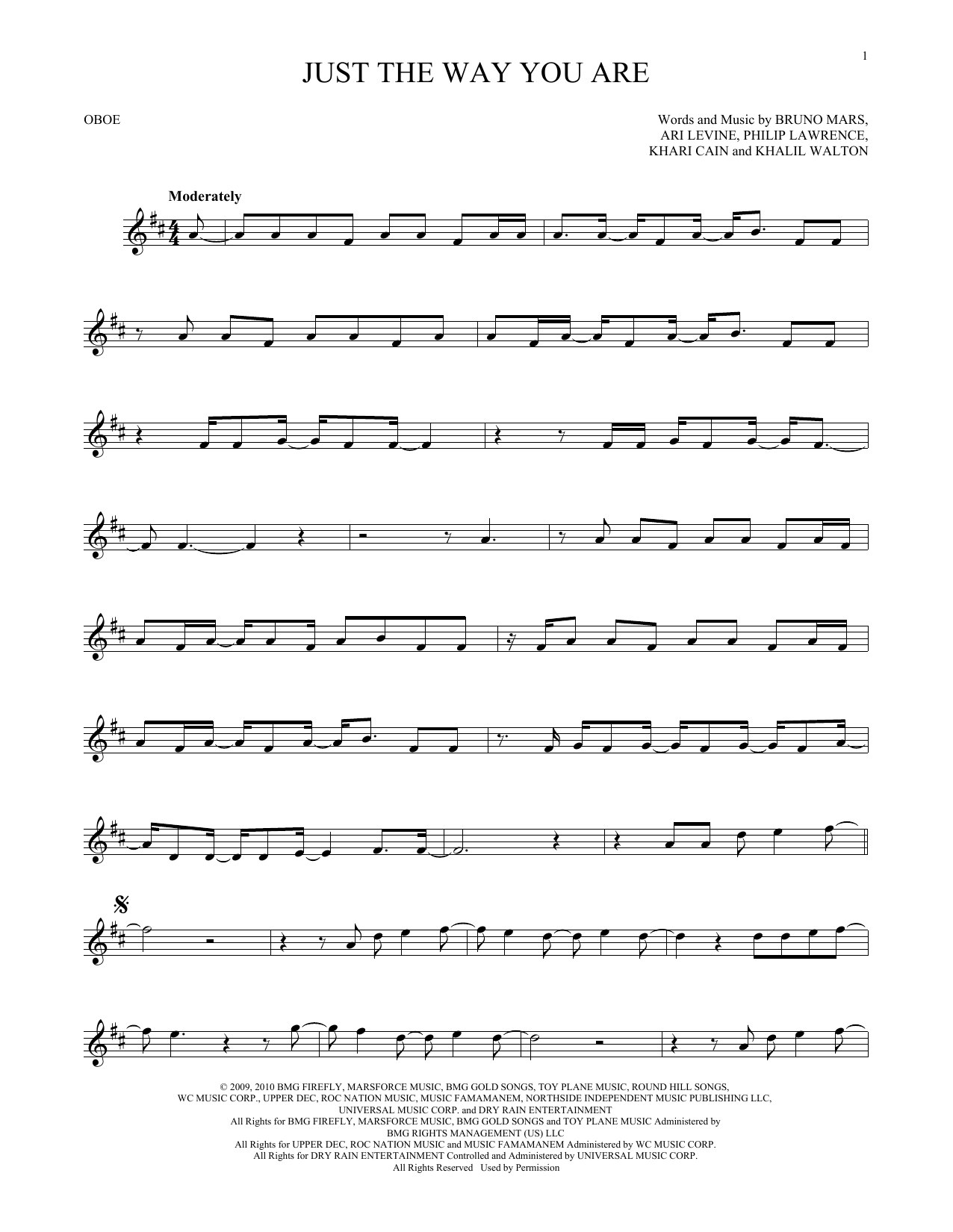 Produktgalerie: Seite 1 von 1 Just The Way You Are, Bruno Mars, Oboe