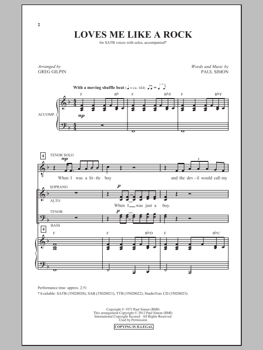 Produktbild zu: Loves Me Like A Rock (arr. Greg Gilpin)