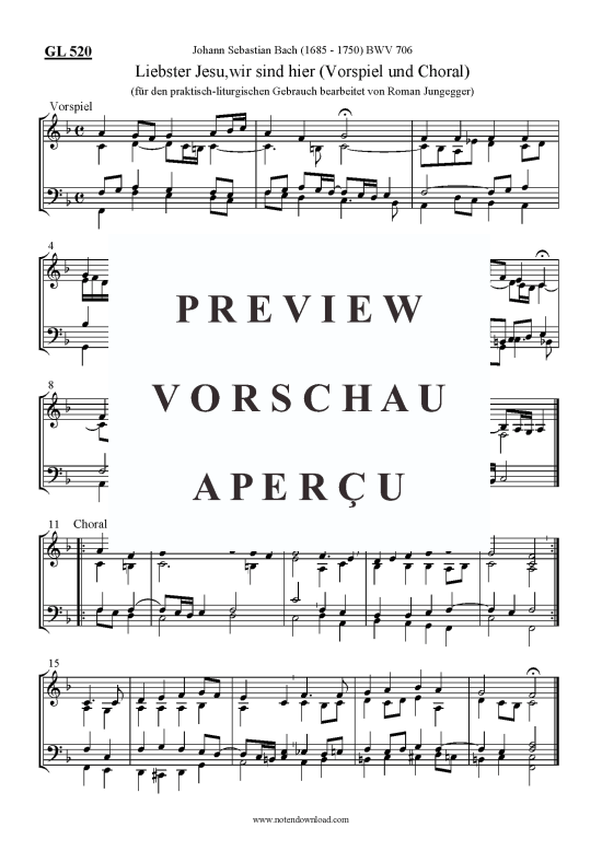 Product picture to: Liebster Jesu,wir sind hier (Vorspiel und Choral,Bearb.) J. S. Bach - BWV 706 (arr. Jungegger)