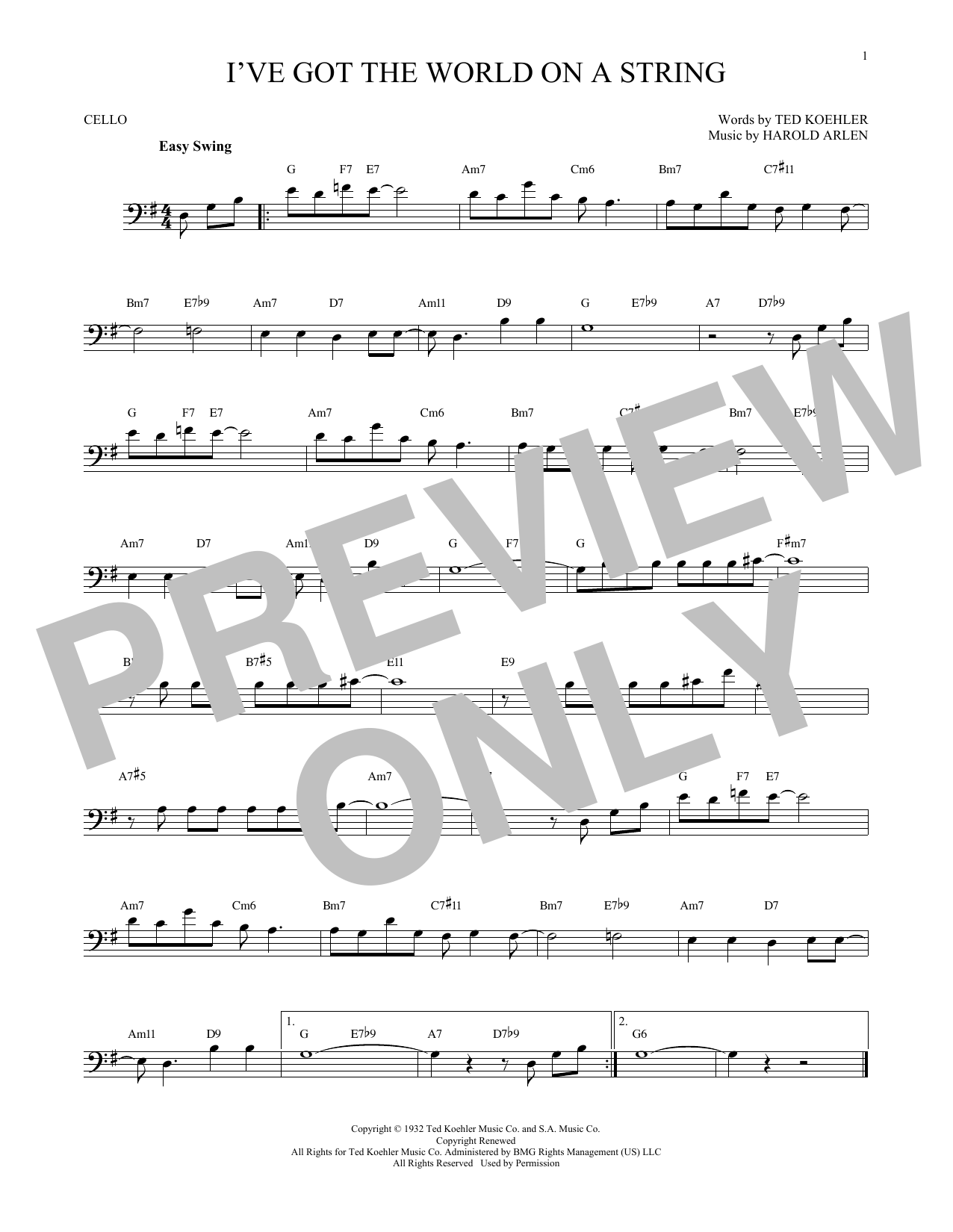 Produktgalerie: Seite 1 von 1 I've Got The World On A String, Harold Arlen, Violoncello