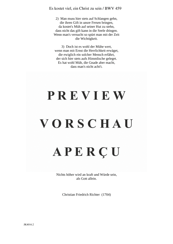 gallery: Es kostet viel, ein Christ zu sein BWV 459, , (Gesang und Klavier)