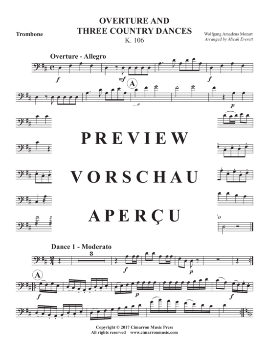 Produktgalerie: Seite 16 von 19 Overture and Three Country Dances, K. 106 , , (Blechbläserquintett)
