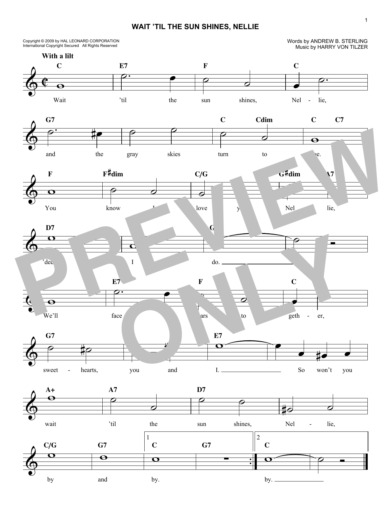 Product gallery: Page 1 of 1 Wait 'Til The Sun Shines, Nellie, Harry Von Tilzer