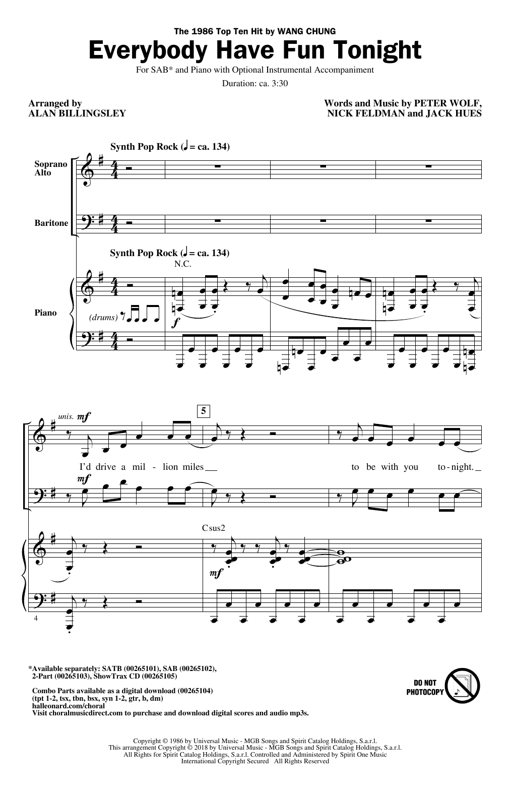 Produktbild zu: Everybody Have Fun Tonight (arr. Alan Billingsley)