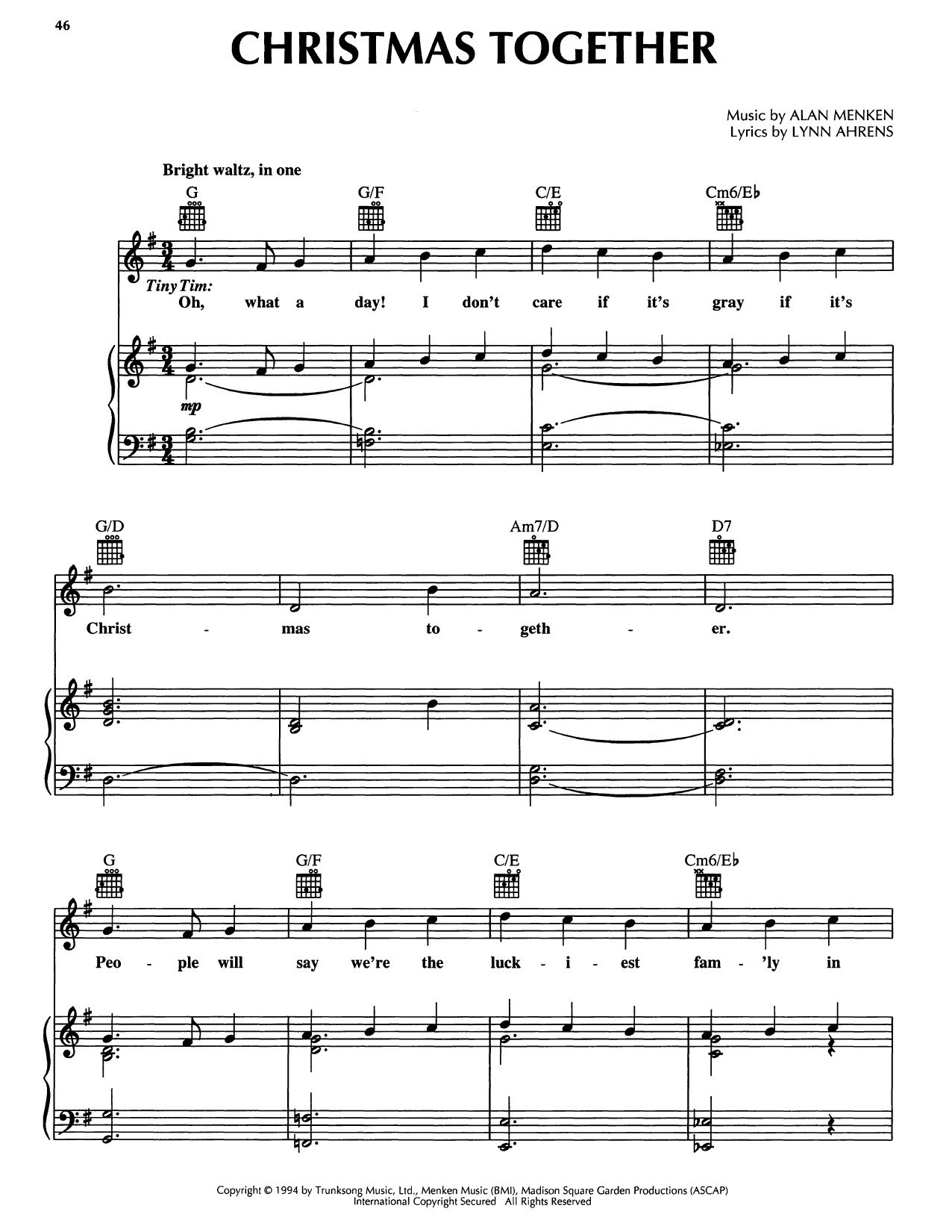 Produktgalerie: Seite 1 von 1 Christmas Together (from A Christmas Carol), Alan Menken, Gesang, Gitarre, Klavier