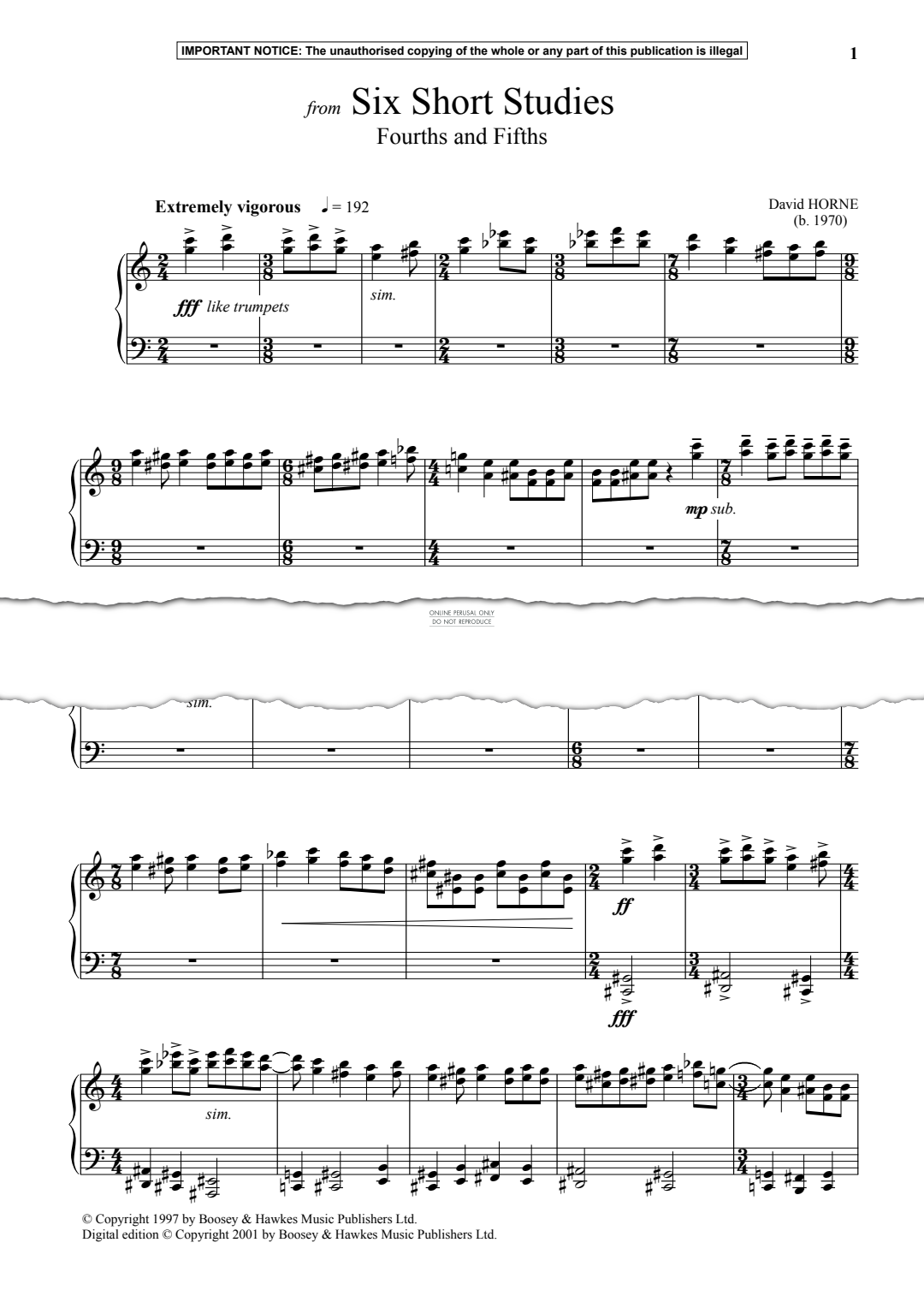 Produktgalerie: Seite 1 von 1 Fourths And Fifths from Six Short Studies, David Horne, Klavier