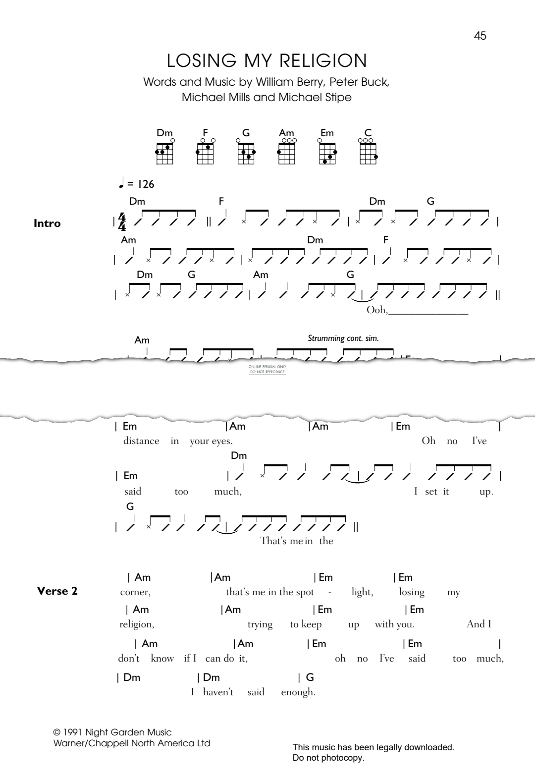 Product gallery: Page 1 of 1 Losing My Religion, R.E.M.