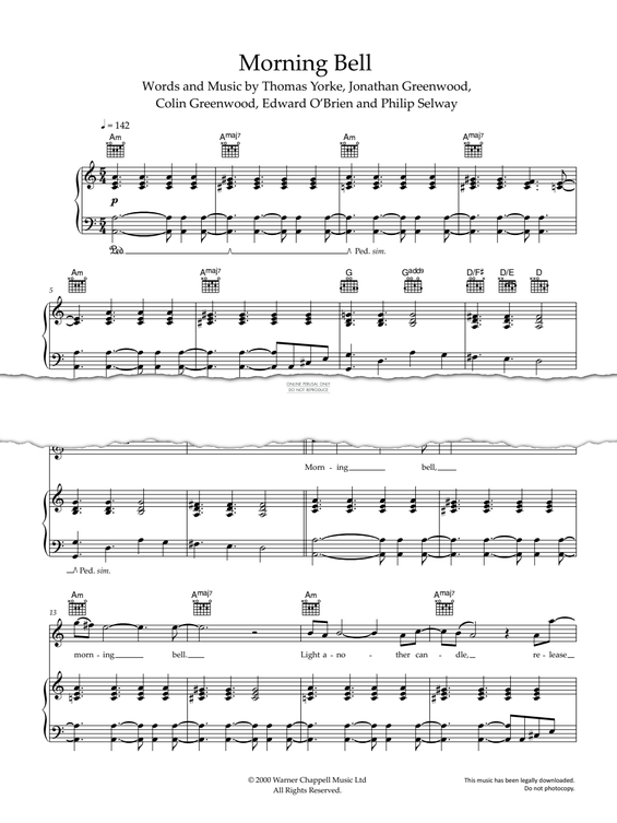 Produktgalerie: Seite 1 von 1 Morning Bell, Radiohead, Gesang, Gitarre, Klavier