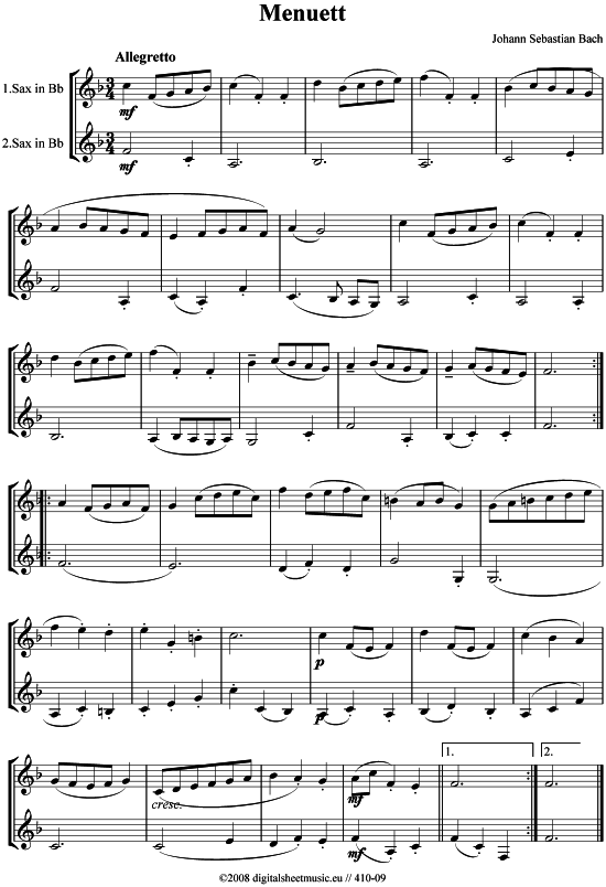 Product picture to: Menuett - Duett Johann Sebastian Bach