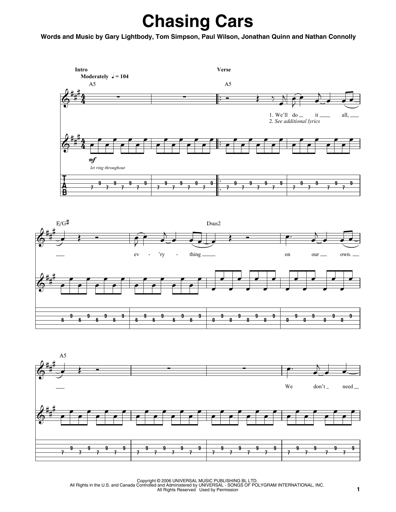 Produktgalerie: Seite 1 von 1 Chasing Cars, Snow Patrol, Gitarre