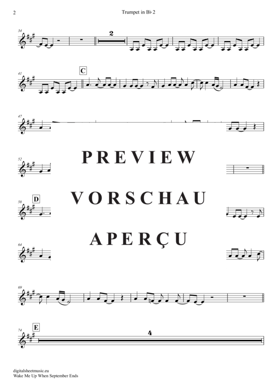 Produktgalerie: Seite 13 von 21 Wake Me Up When September Ends , Green Day, (Trompeten Trio + Klavier)